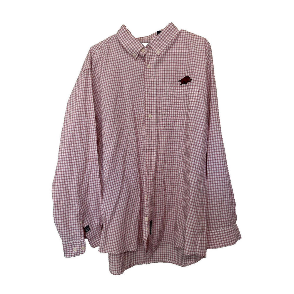 Arkansas Razorbacks Red Plaid Button Down Shirt Mens 2XL